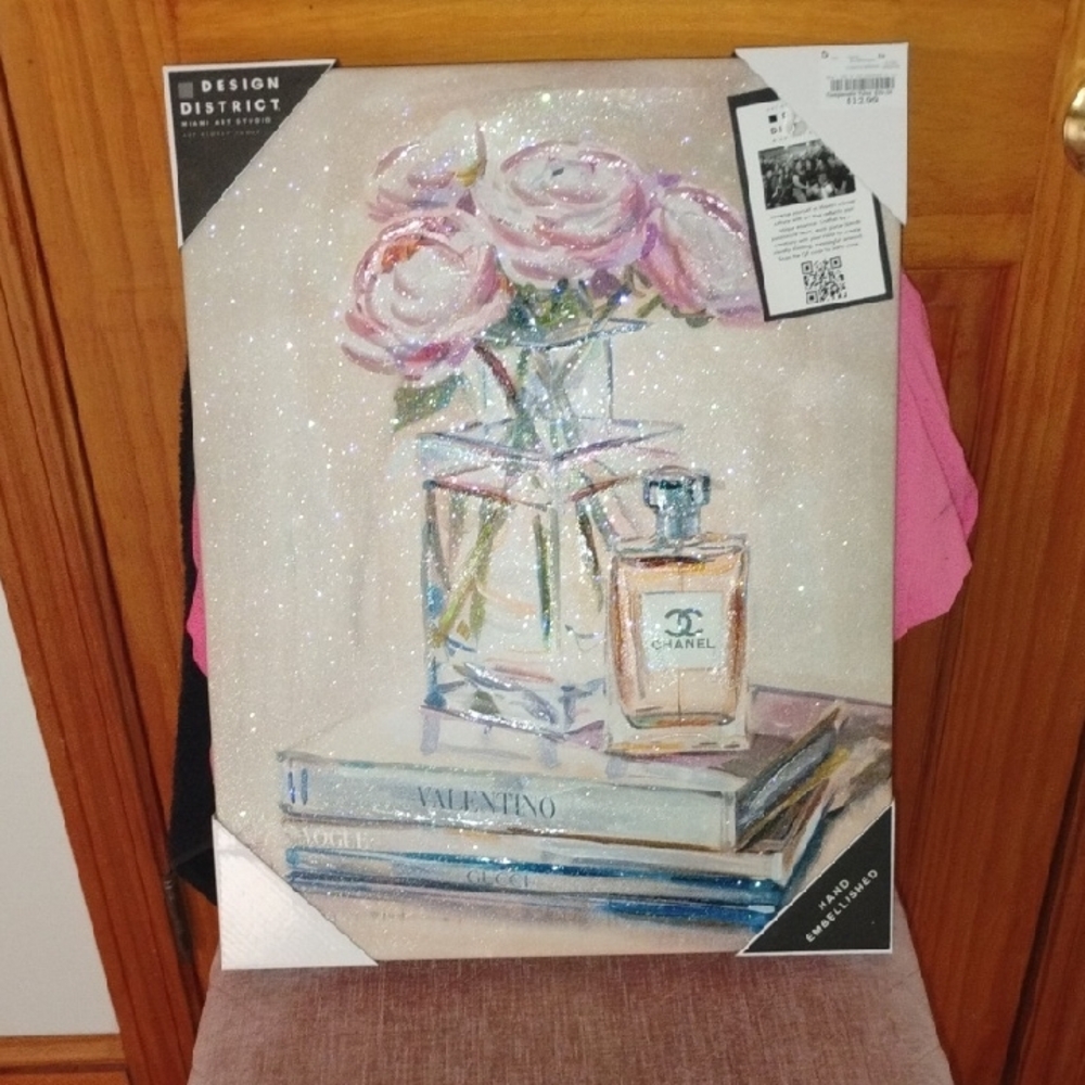 CHANEL Pink Floral Canvas with Perfume Bottle